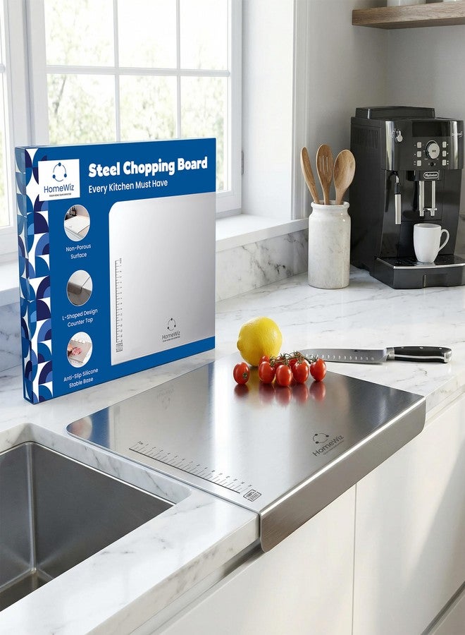 HomeWiz Stainless Steel Chopping Board | 41 x 31 cm Large | 304 Grade Food-Safe Steel | Heavy Duty Steel Board | for Fruits, Vegetables, Meat & Dough Kneading | Built for Everyday Use | Made in India - Image 1